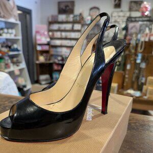 Christian Louboutin Patent Leather Peep Toe Heels. Size 37
